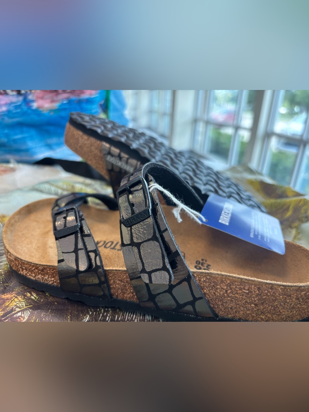 Birkenstock MAYARI 💅 Gator Gleam Leather Soft Footbed Sandals Slide 36 39 5 6 8 - Picture 1 of 9